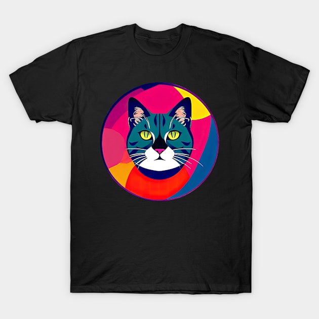 Cute Gray Cat With Yellow Eyes Round Composition T-Shirt by funfun